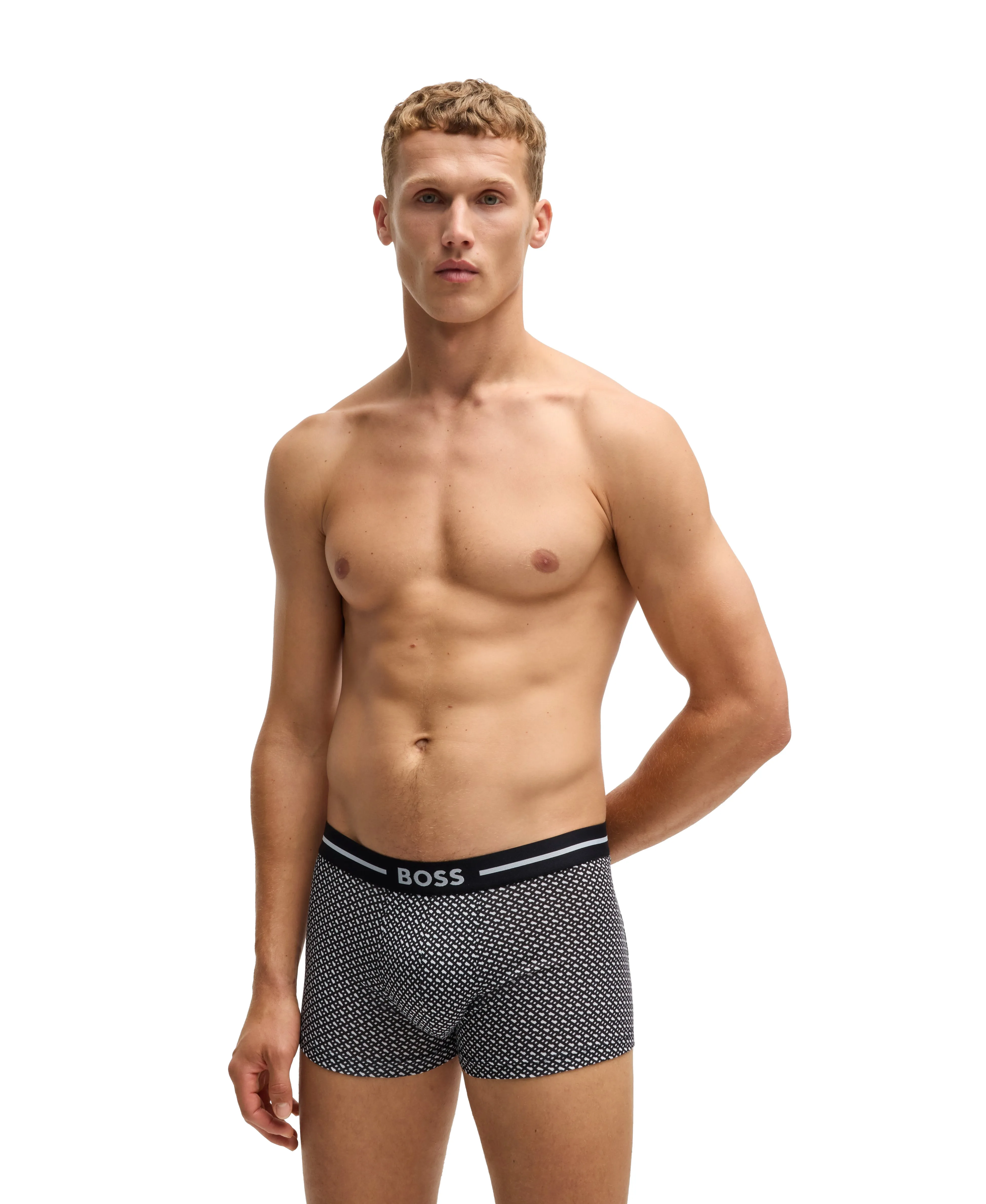 BOSS Men's Bold 3 Pack Trunks - Black/Grey