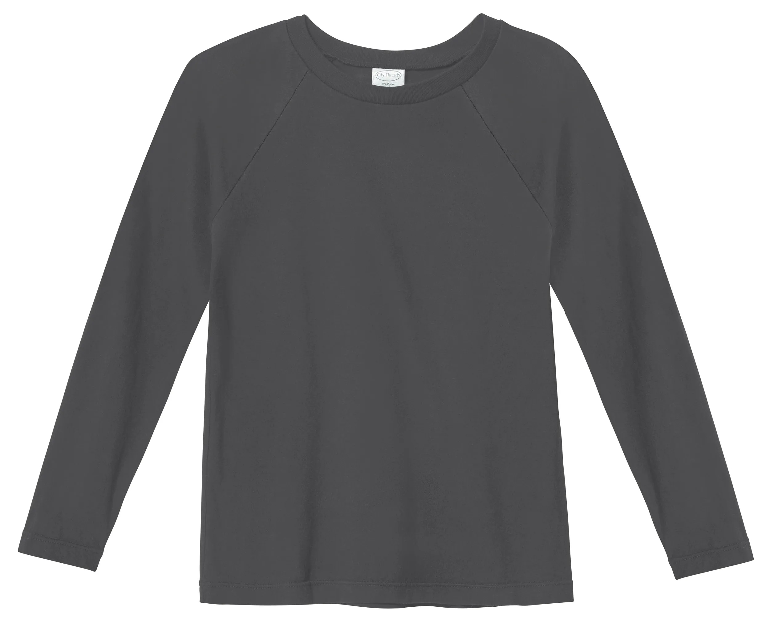 Boys Super-Soft 100% Organic Cotton Raglan Long Sleeve Tee | Charcoal