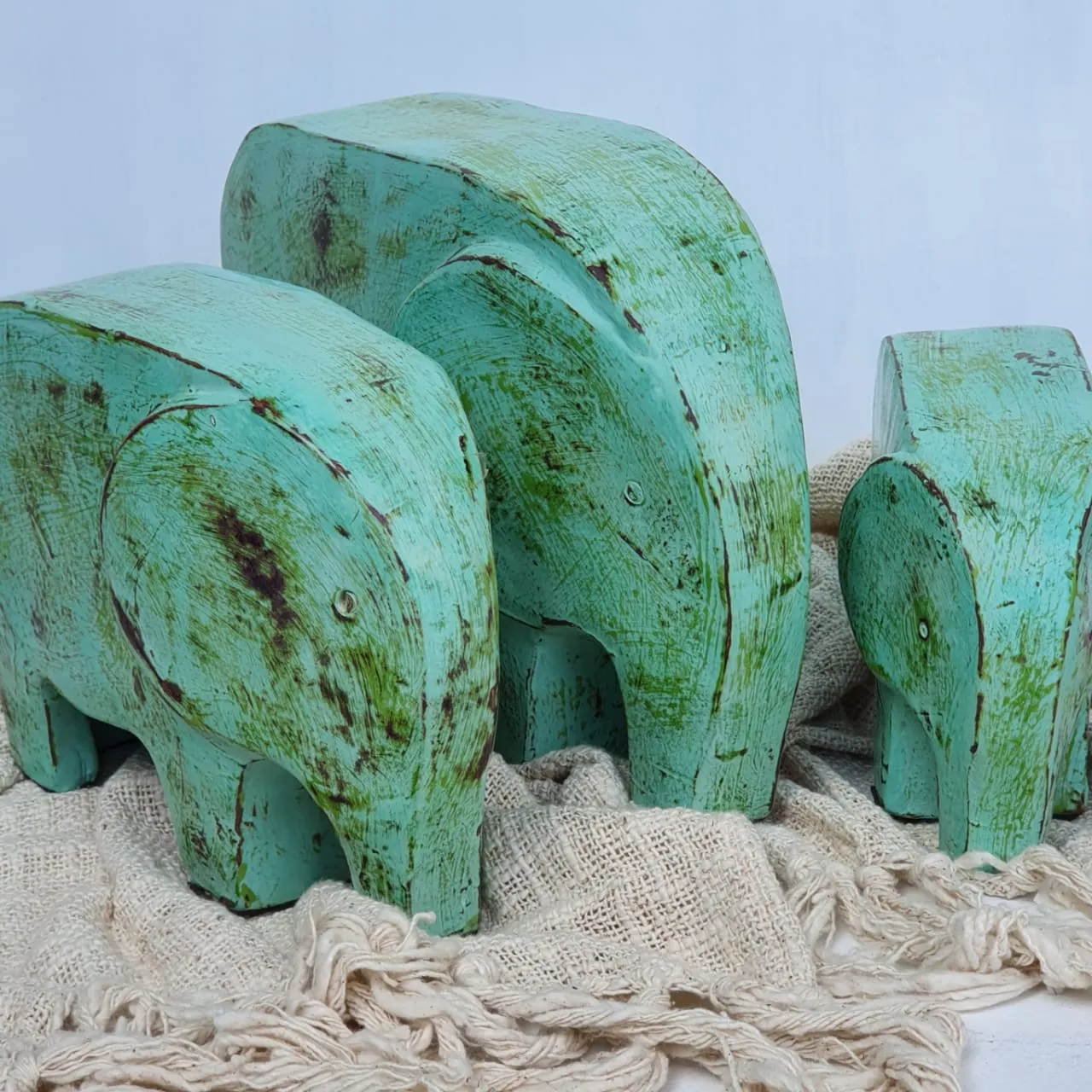 Carved Pottery Elephant Decor Set