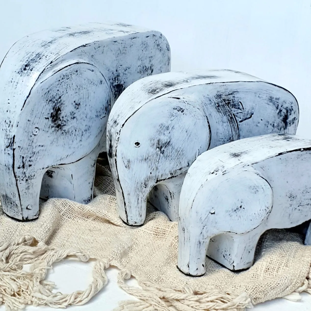 Carved Pottery Elephant Decor Set