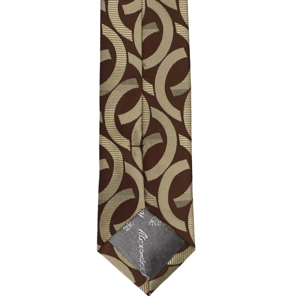 Chocolate Brown Kay Link Pattern Slim Necktie, 2.5" Width