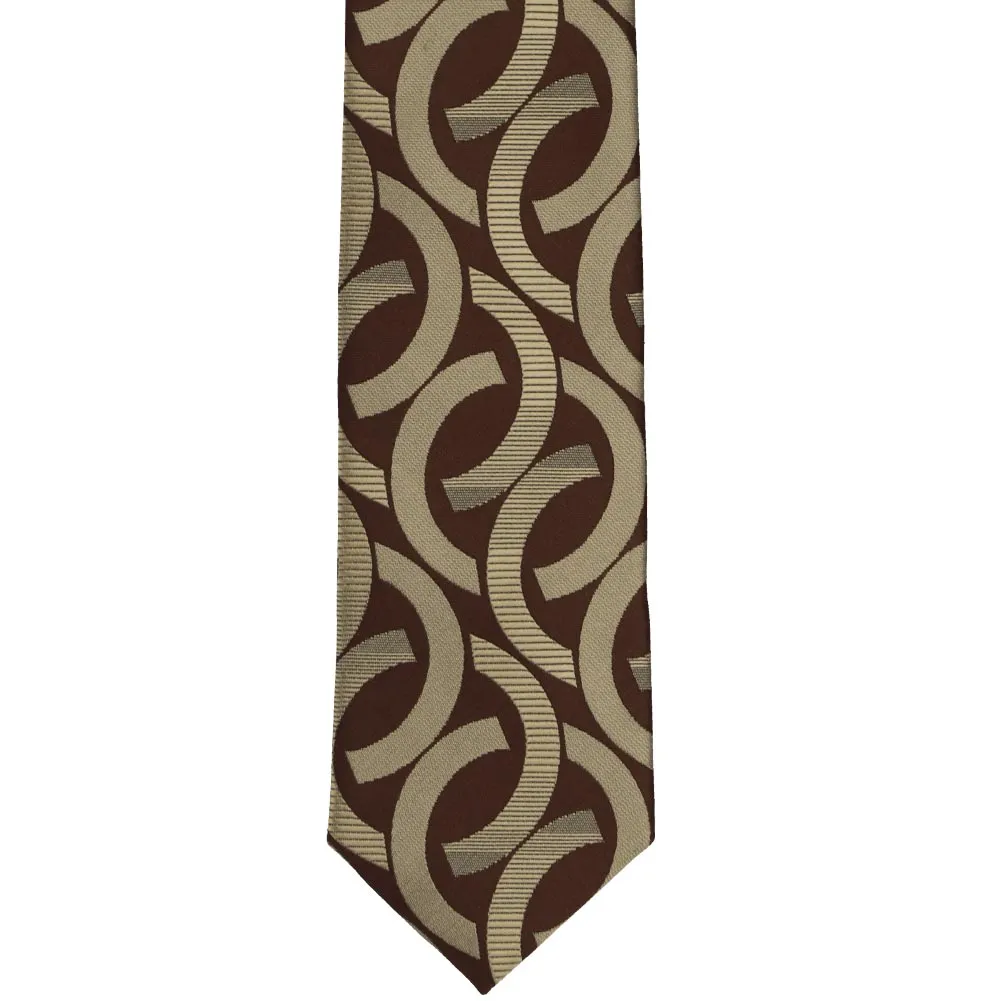 Chocolate Brown Kay Link Pattern Slim Necktie, 2.5" Width