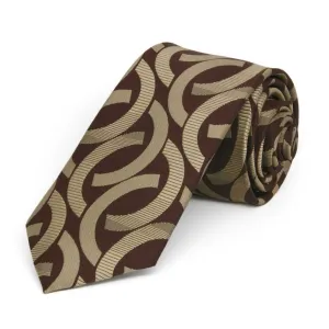 Chocolate Brown Kay Link Pattern Slim Necktie, 2.5" Width