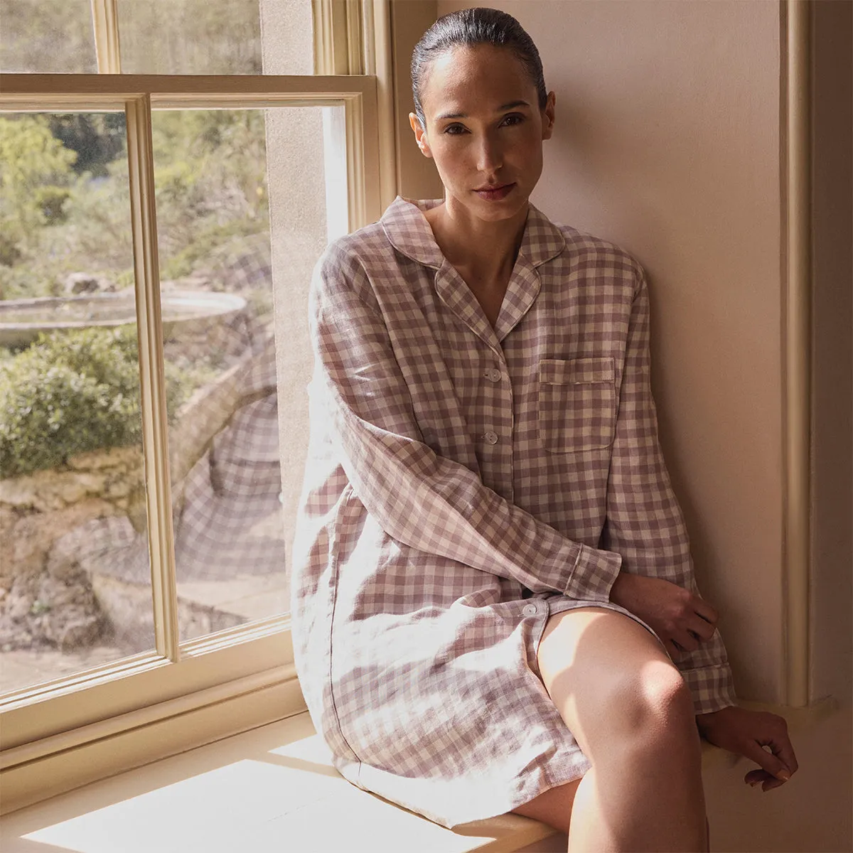 Elderberry Gingham Linen Night Shirt