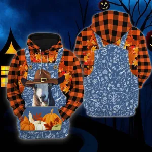 Goat Orange Plaid Hoodie, Autumn Halloween Farm Hoodies, Gift For Farmer