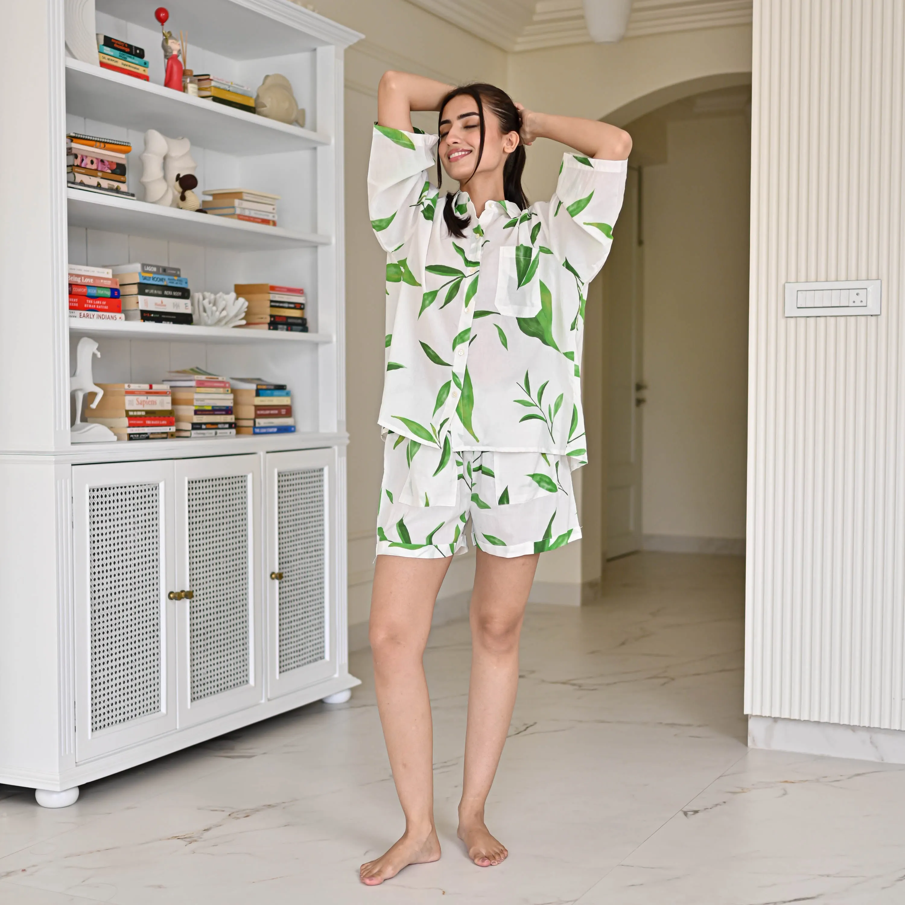 Green Leaf Shorts Set