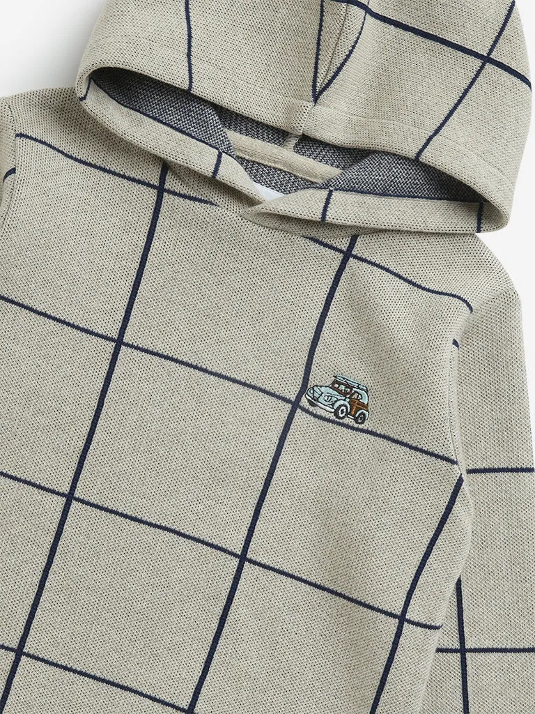 HOP Kids Taupe Checkered Hoodie