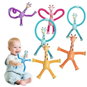 Kidology Telescopic Suction Cup Giraffe Toy, LED Telescopic Pipe with Suction Cup, Shape-Changing Stretch Tube, Parent-Child Interactive Toy Random Colors (Giraffe Figure Set of 6)