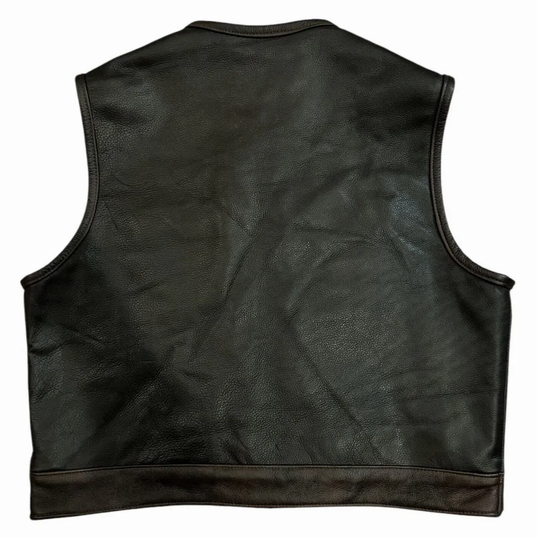 Legendary 'Lowlife Z' Dark Chocolate Cropped Leather Club Style Motorcycle Vest