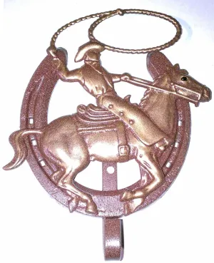 Lucky Lady Horseshoe Hook with Cowboy Roper