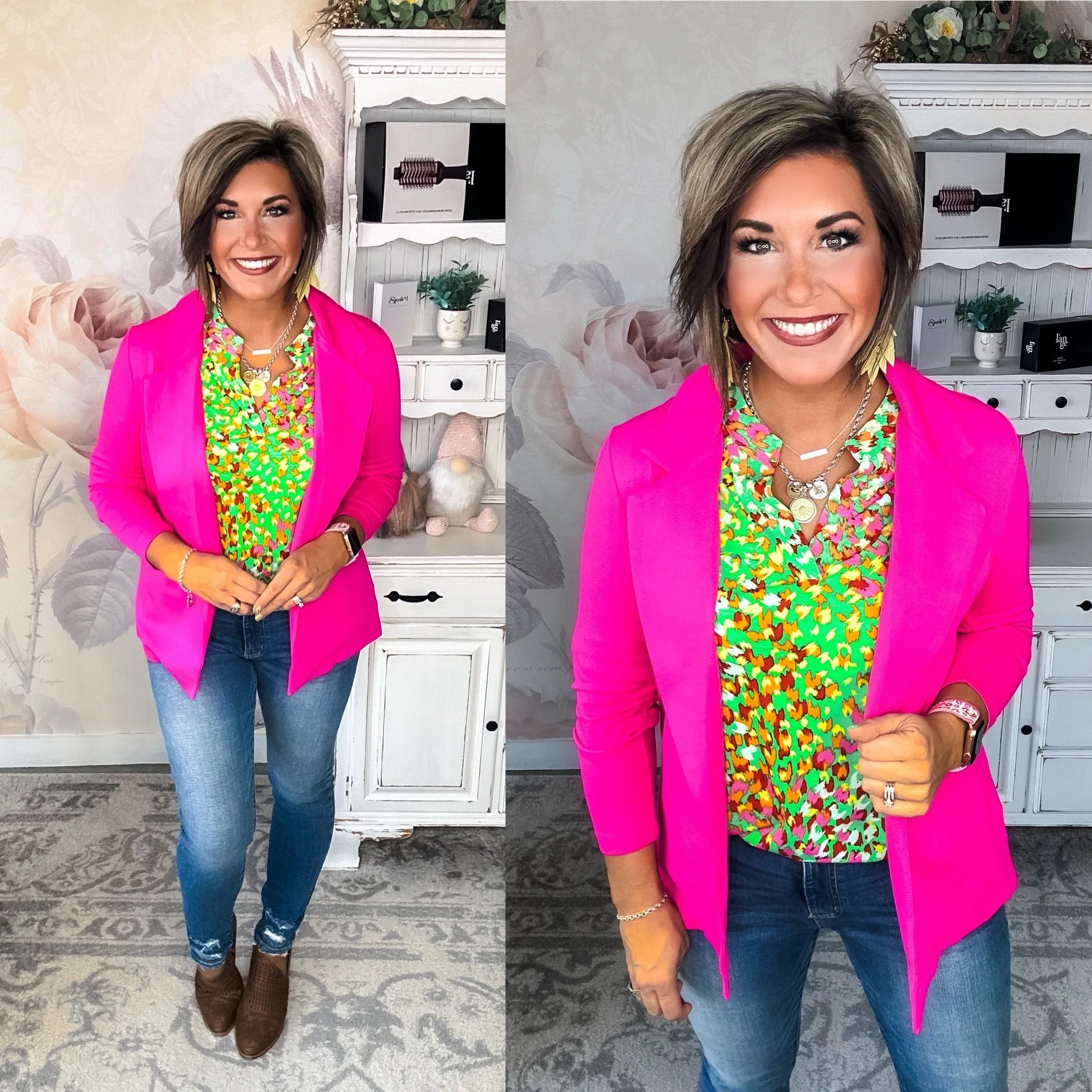 Magic 3/4 Sleeve Blazer - Hot Pink