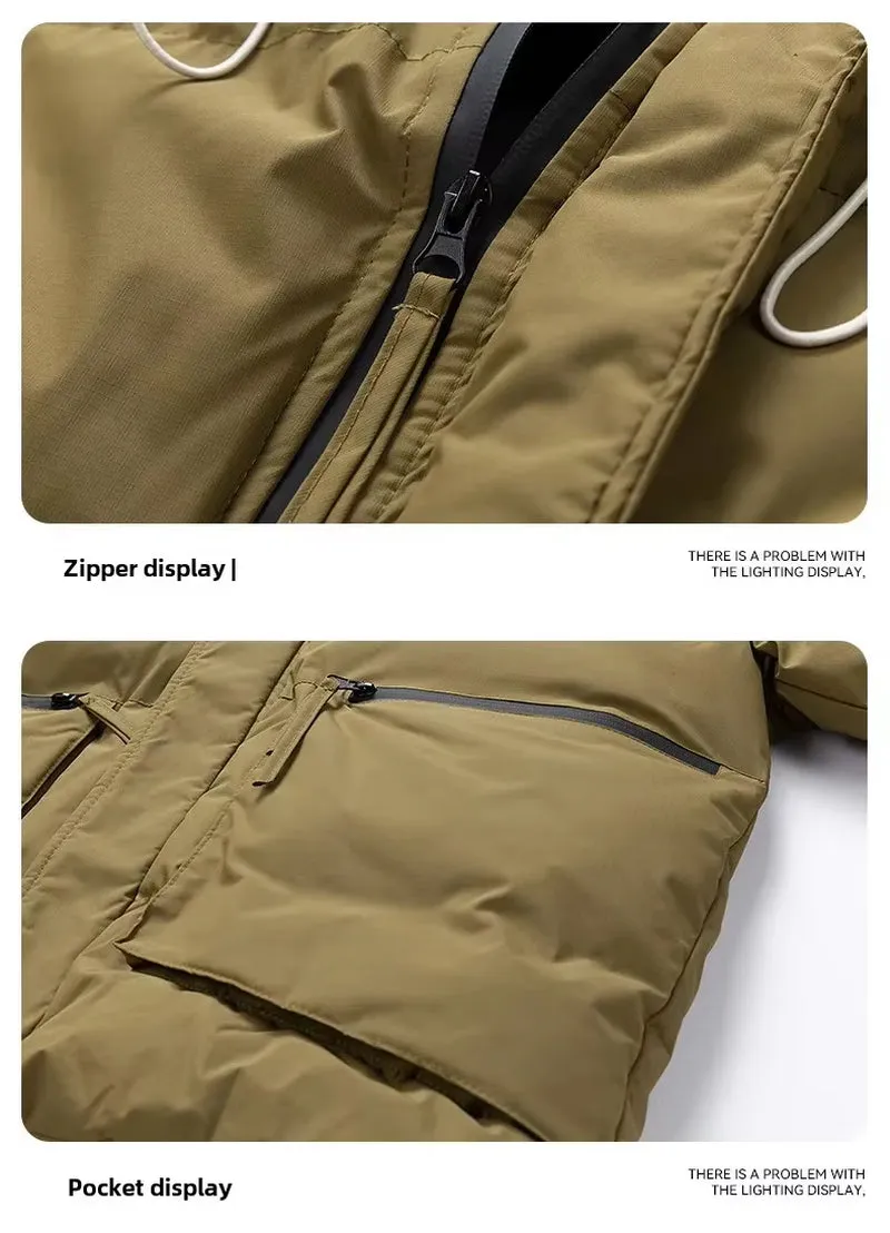 Men  Autumn Winter New Solid Color Thickened Large Pocket Design Outdoor Travel Padded Jacket