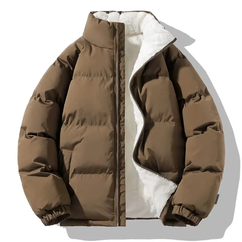 Men Winter Thick Warm Parka Coat Fleece inside 2024 Male Solid Color Stand Collar Cotton Jacket Men'S Cotton Coat Size 4XL