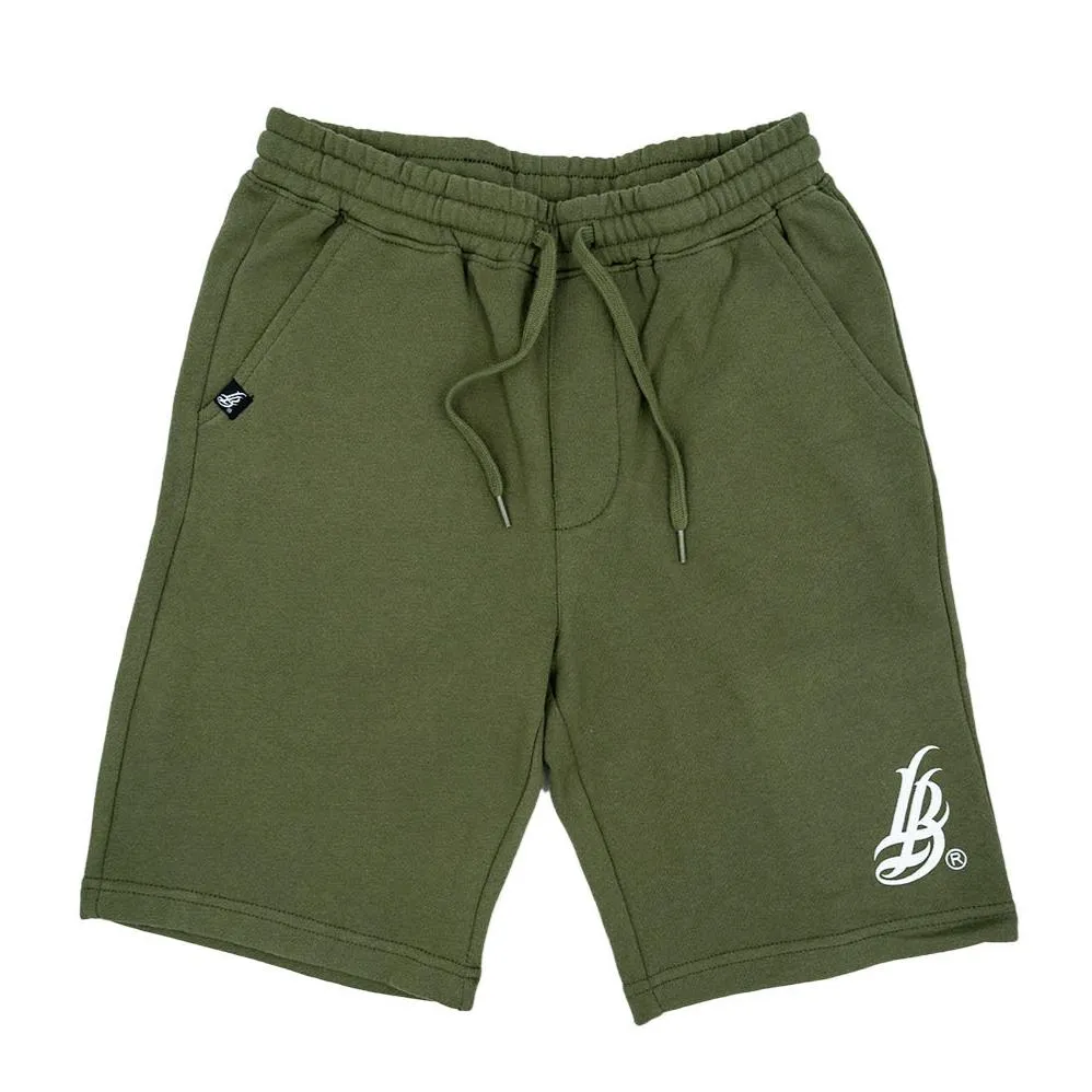 Men's Army Green Cursive LB Fleece Shorts