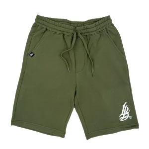 Men's Army Green Cursive LB Fleece Shorts