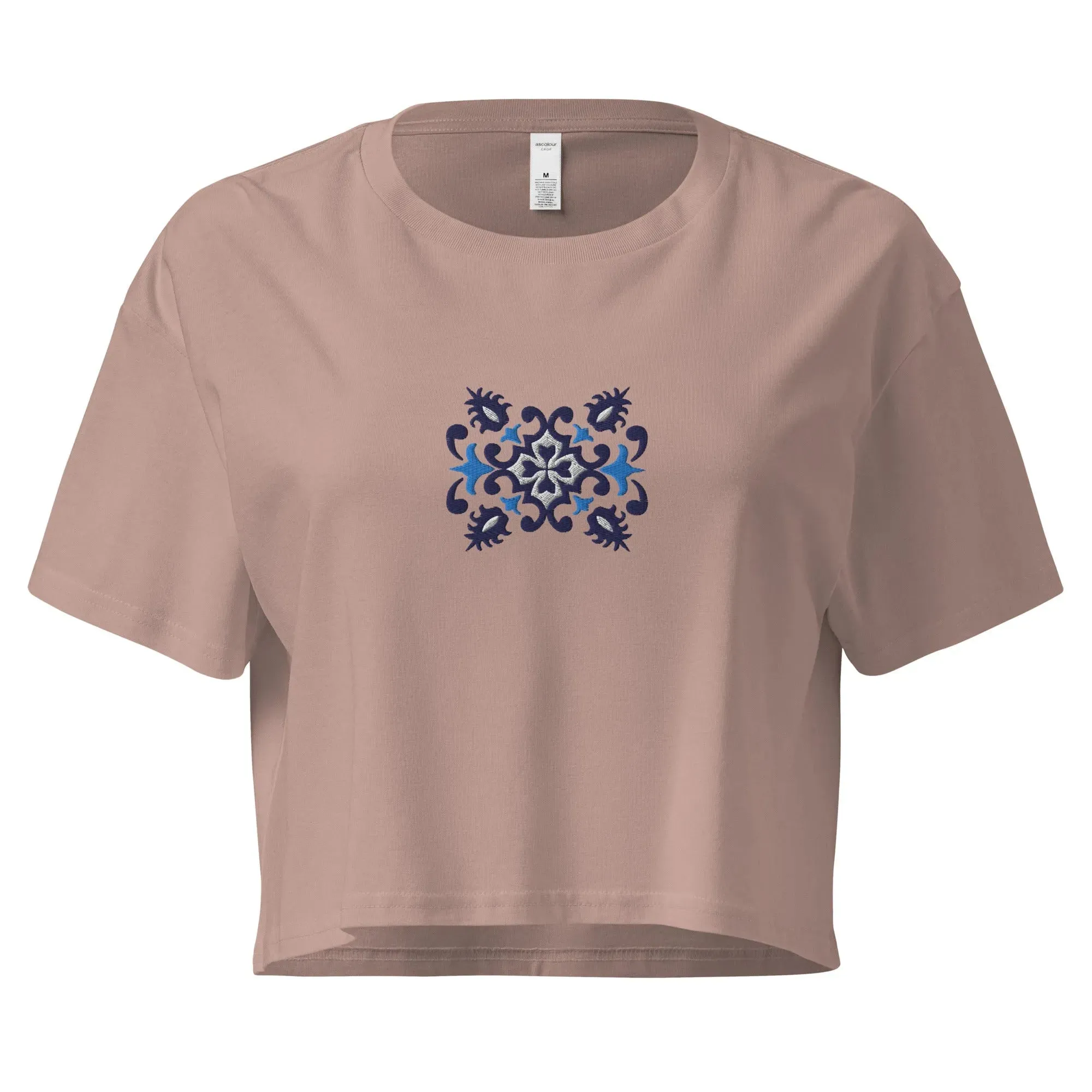 Portuguese Azulejo Tile Embroidered Cropped T-Shirt