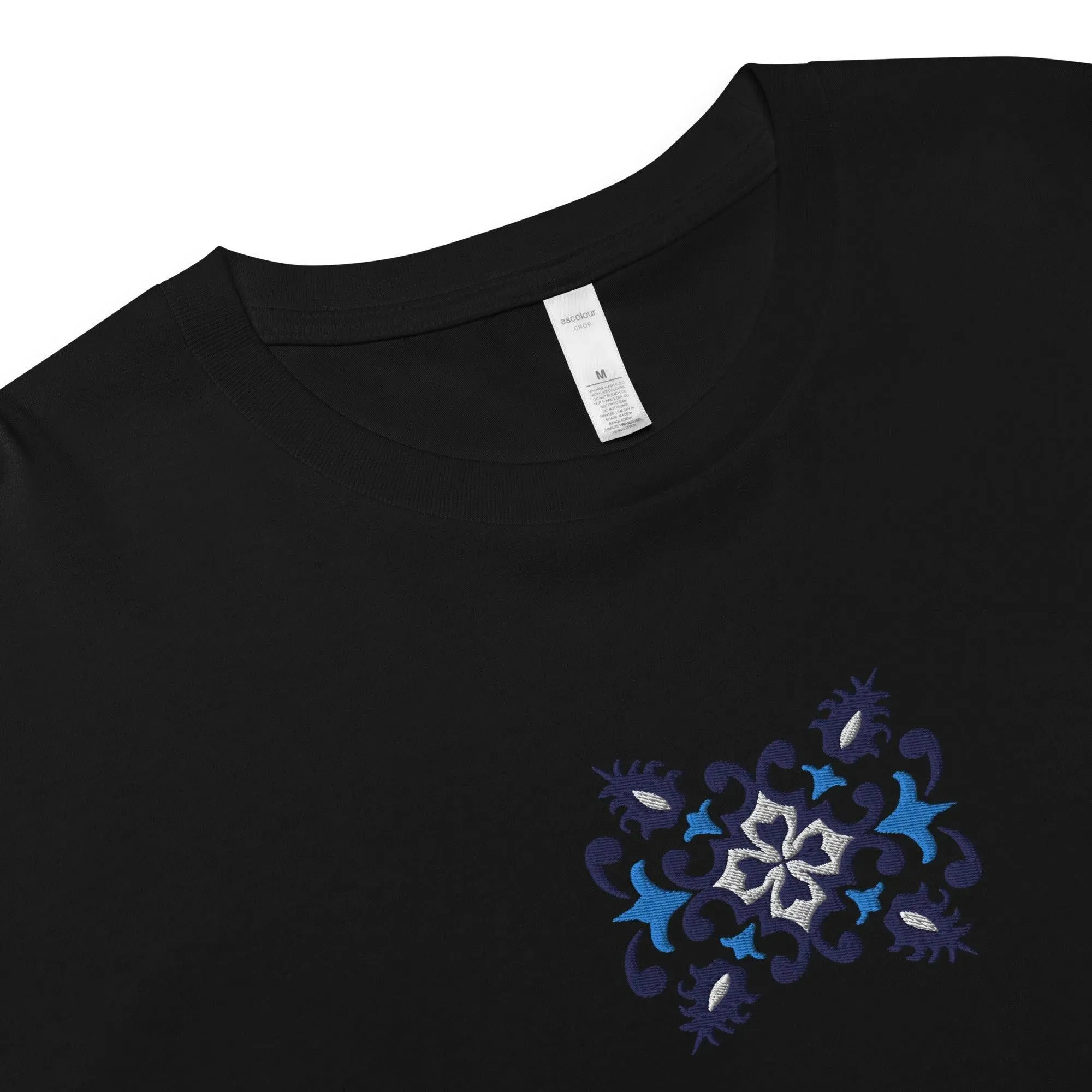 Portuguese Azulejo Tile Embroidered Cropped T-Shirt