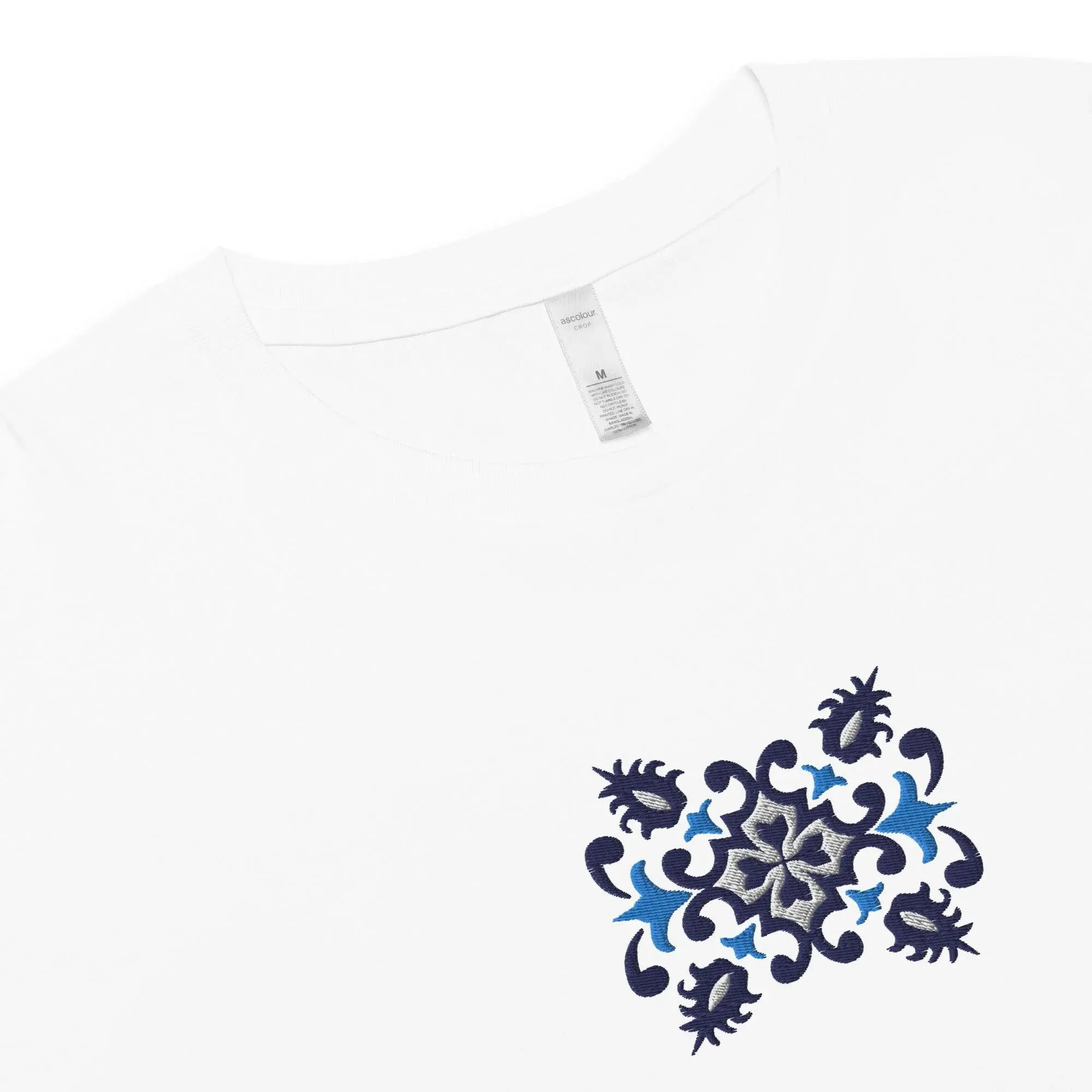 Portuguese Azulejo Tile Embroidered Cropped T-Shirt