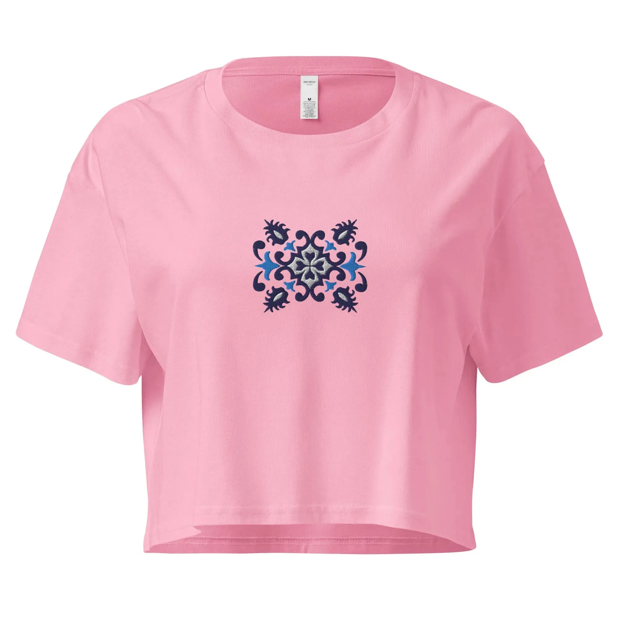 Portuguese Azulejo Tile Embroidered Cropped T-Shirt