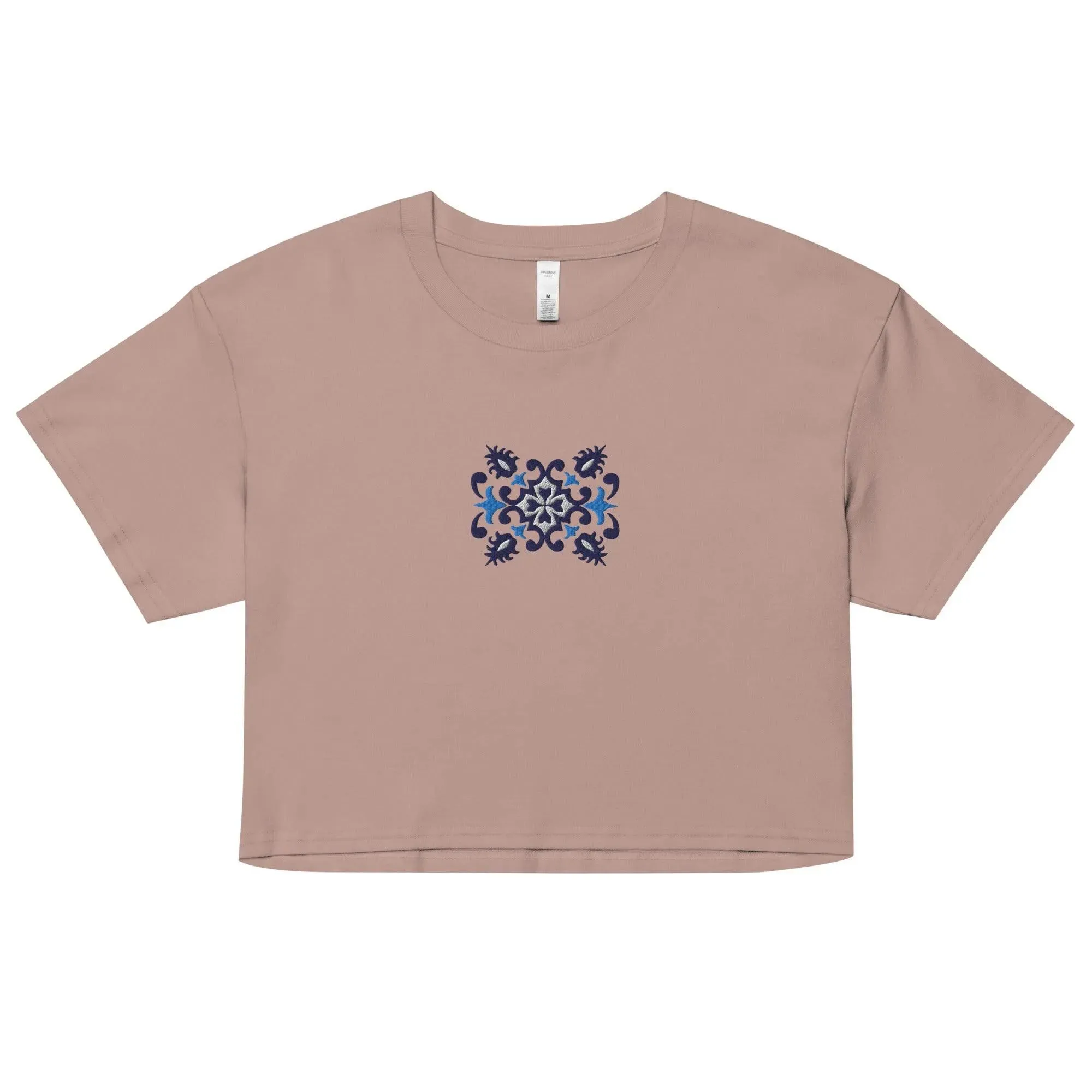 Portuguese Azulejo Tile Embroidered Cropped T-Shirt