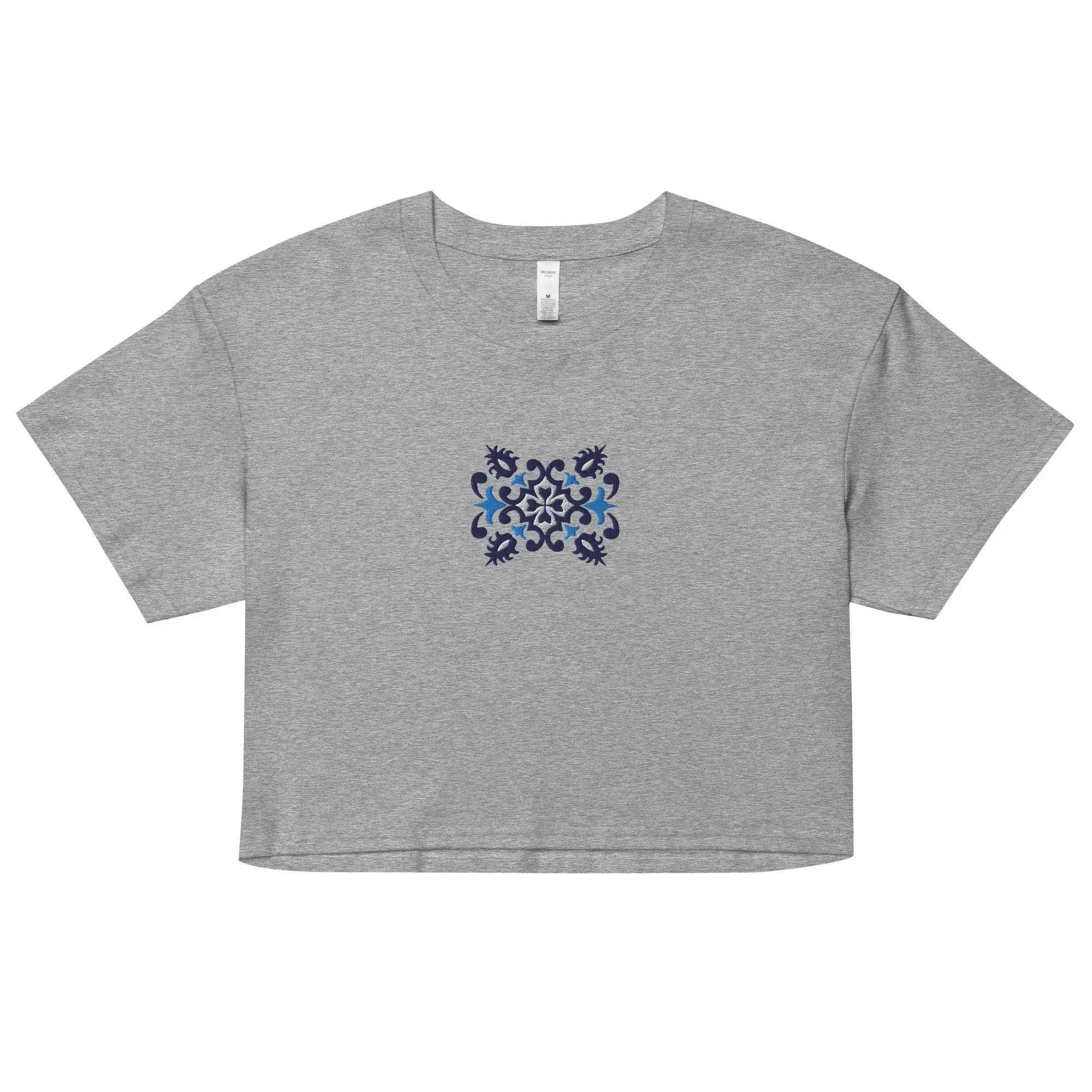 Portuguese Azulejo Tile Embroidered Cropped T-Shirt