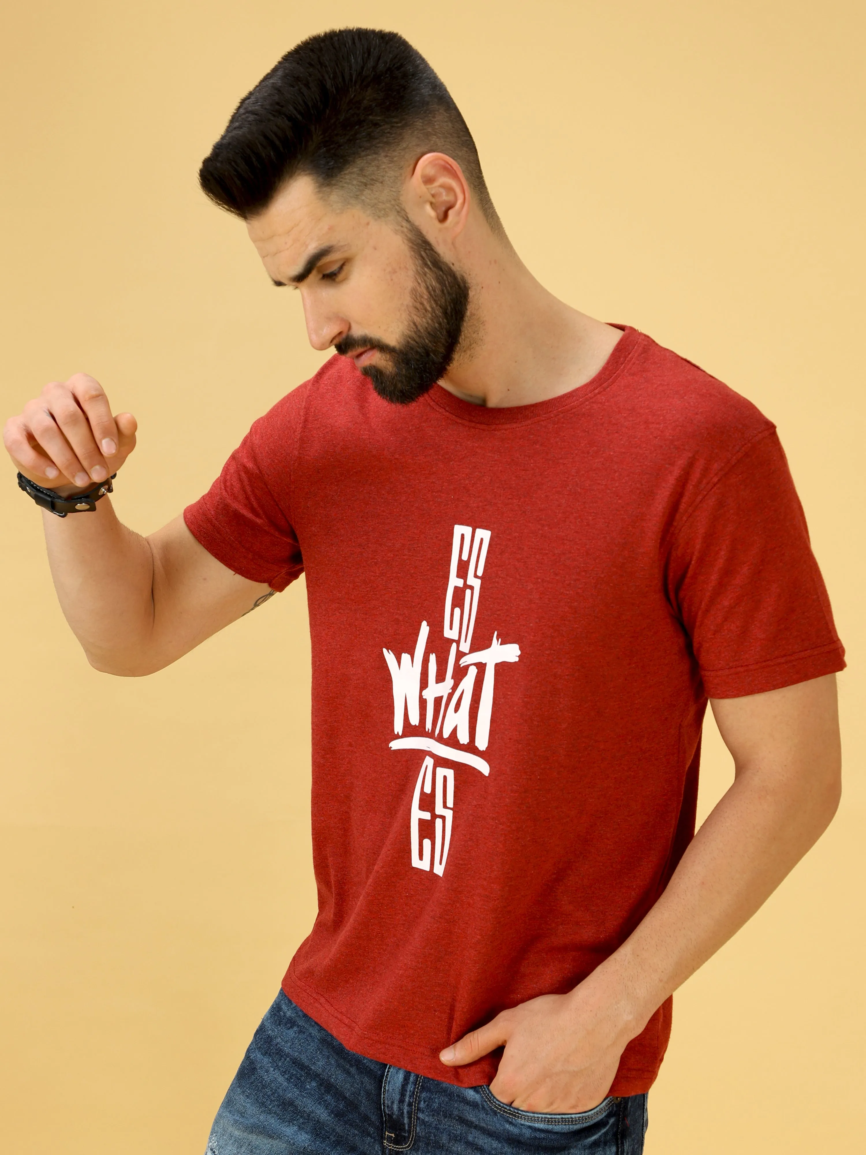 Red and White Print Crew Neck T-Shirt