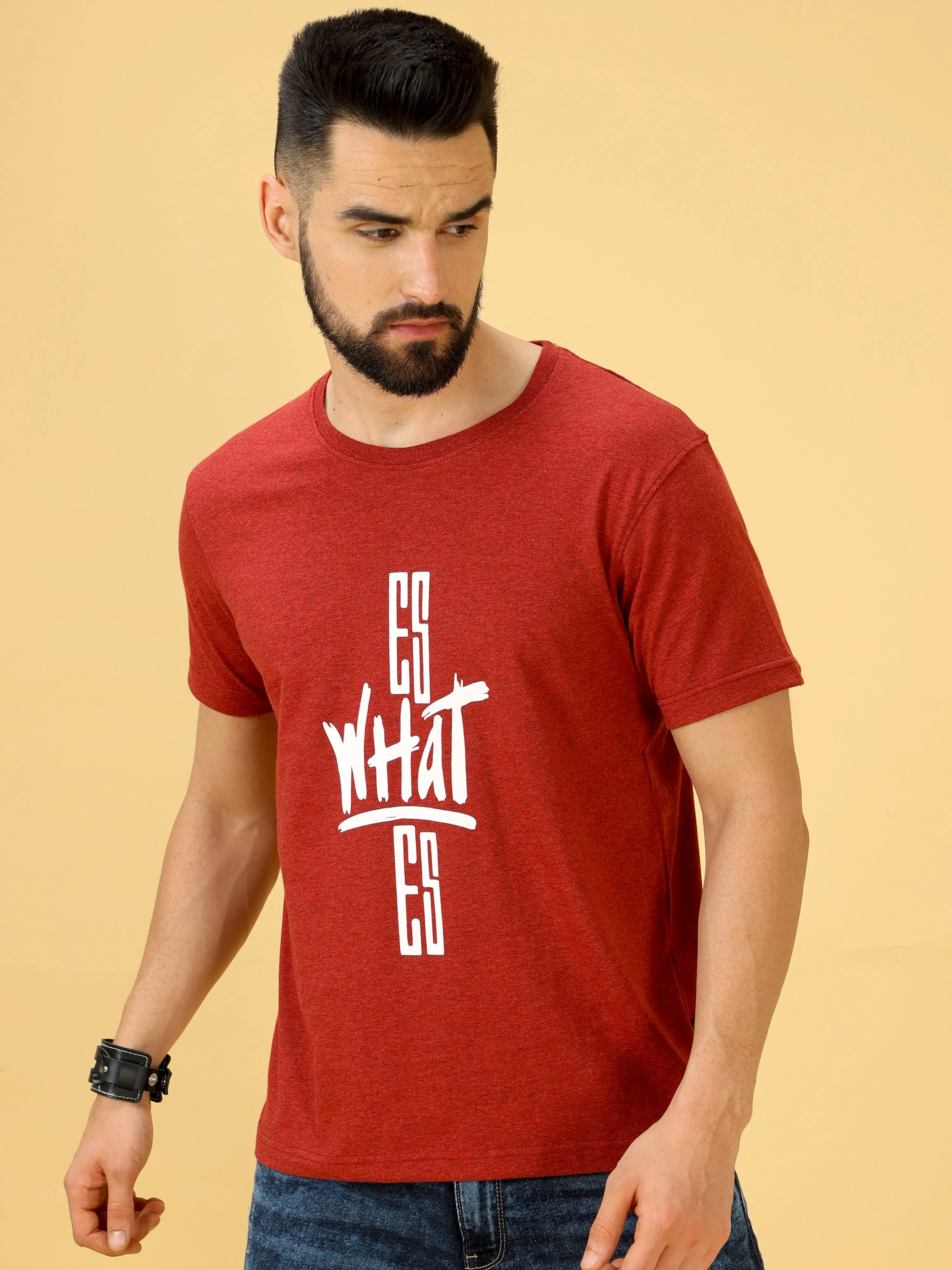 Red and White Print Crew Neck T-Shirt