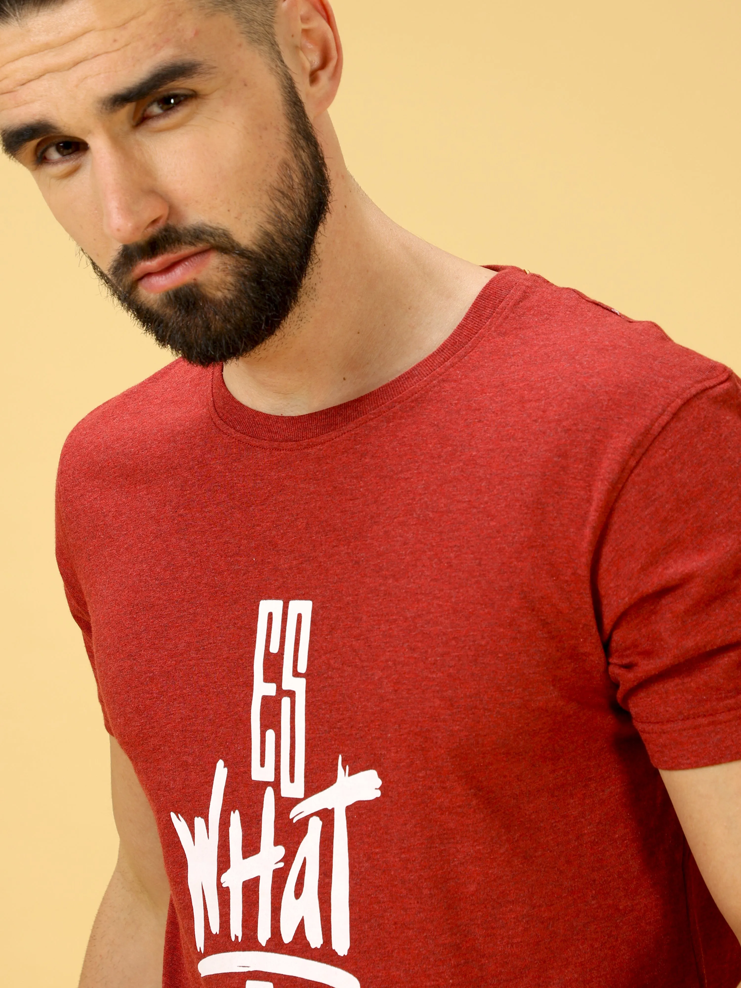 Red and White Print Crew Neck T-Shirt