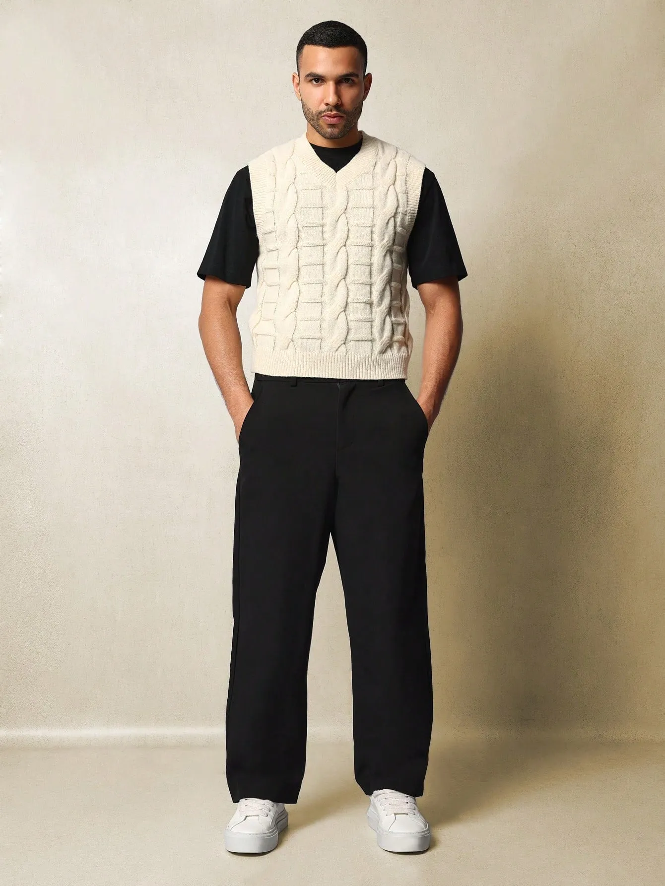 Regular Fit Cable Knit Vest