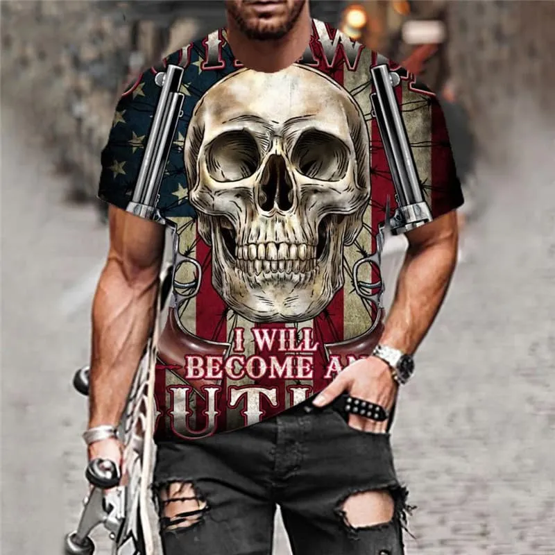 Skull T-shirt Men Gun Tshirt Printed War Funny T shirts Harajuku T-shirts 3d