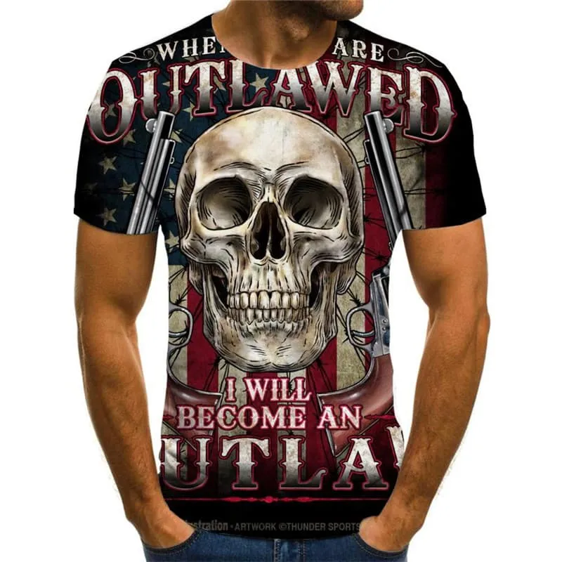 Skull T-shirt Men Gun Tshirt Printed War Funny T shirts Harajuku T-shirts 3d