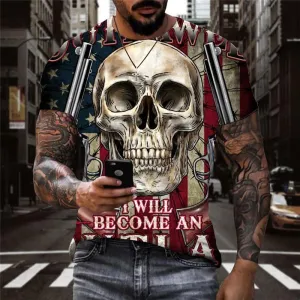 Skull T-shirt Men Gun Tshirt Printed War Funny T shirts Harajuku T-shirts 3d