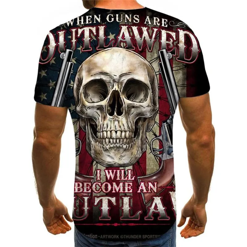 Skull T-shirt Men Gun Tshirt Printed War Funny T shirts Harajuku T-shirts 3d