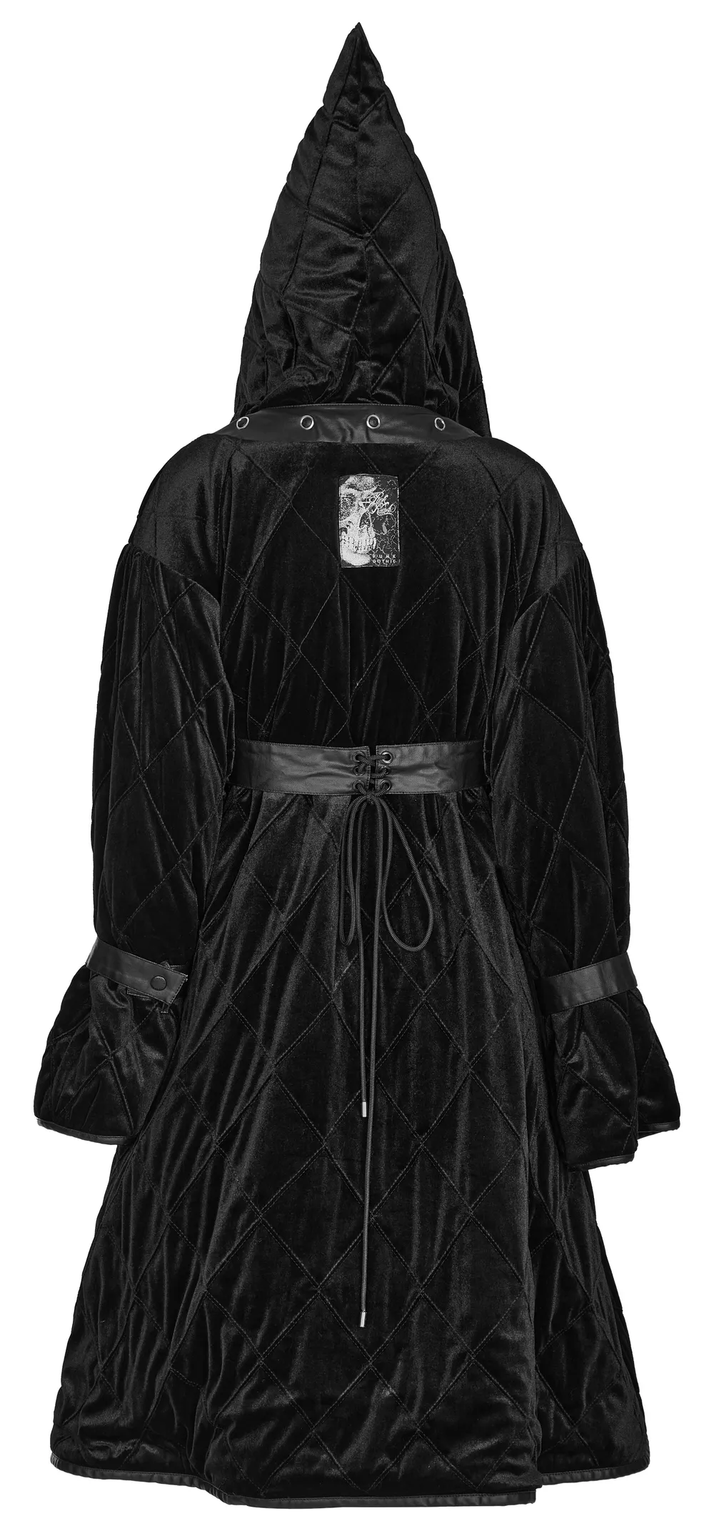 Velvet Gothic Hooded Long Coat With Detachable Leather Belt