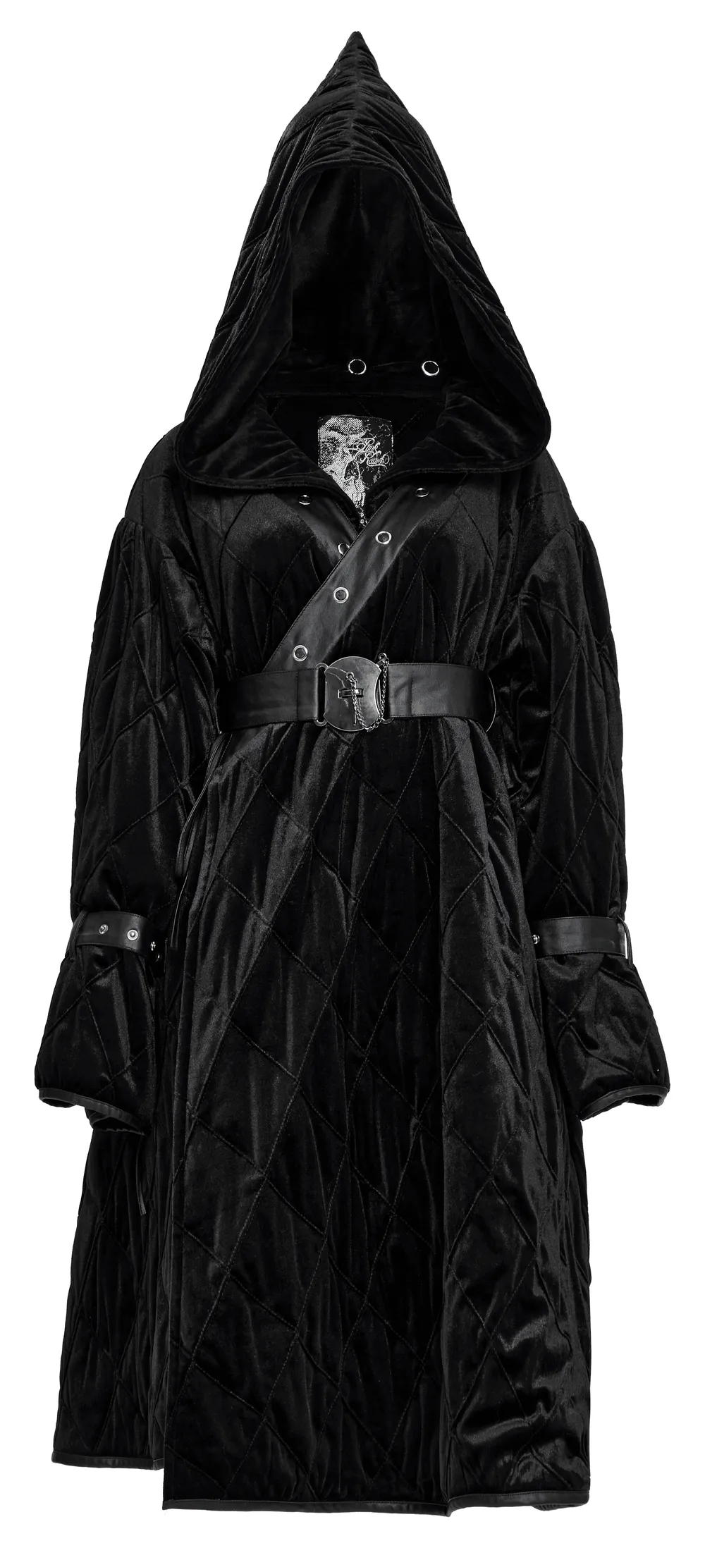 Velvet Gothic Hooded Long Coat With Detachable Leather Belt