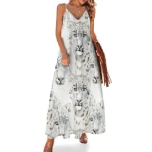 White Leopard Spaghetti Strap Ankle-Length Dress Long dress