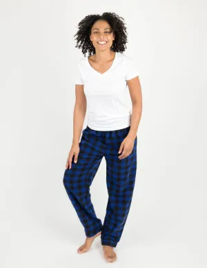 Women's Black & Navy Plaid Fleece Pants