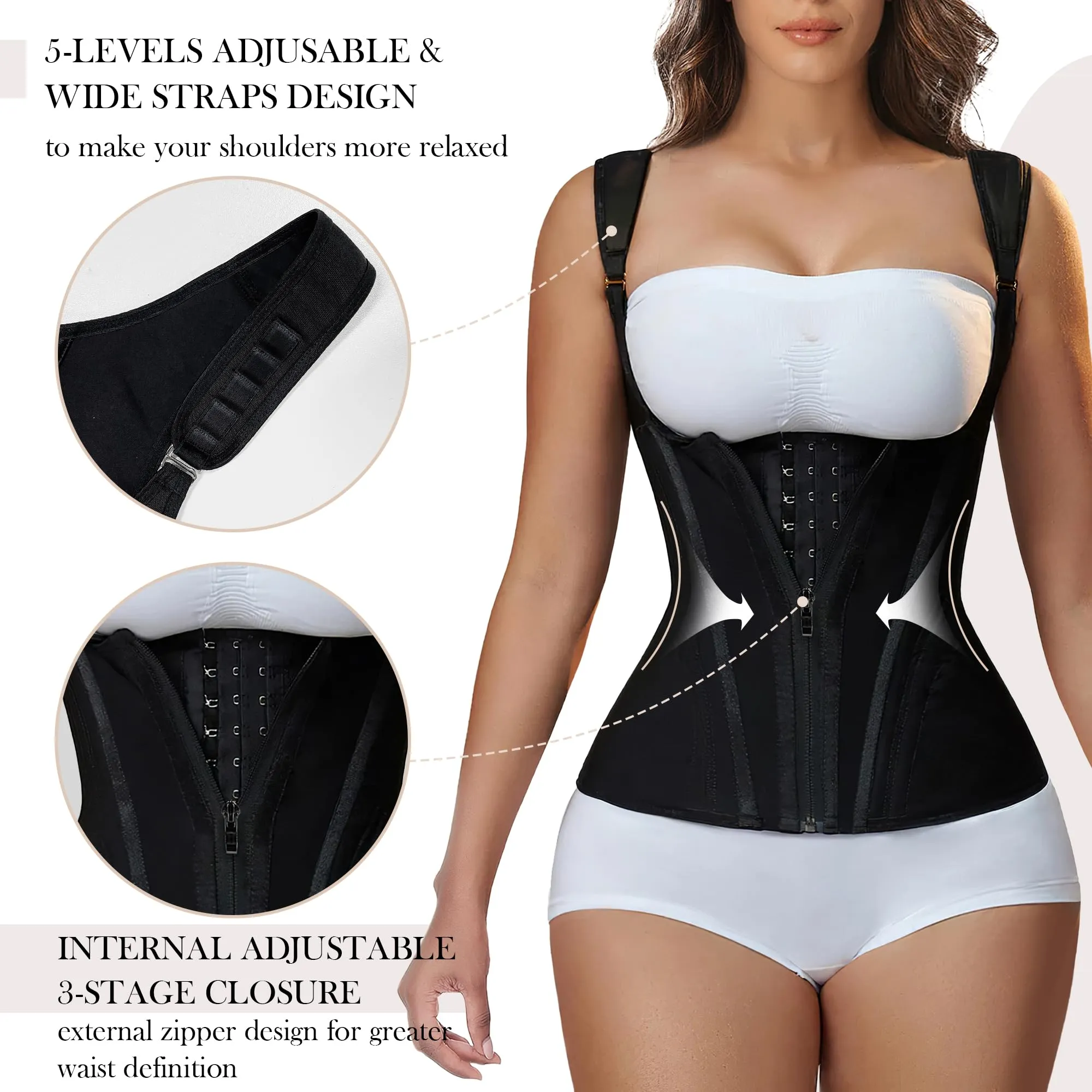 YIANNA Waist Trainer for Women for Tummy Control Sports, Workout Hourglass Vest Waist Cincher with Adjustable Shoulder Strap