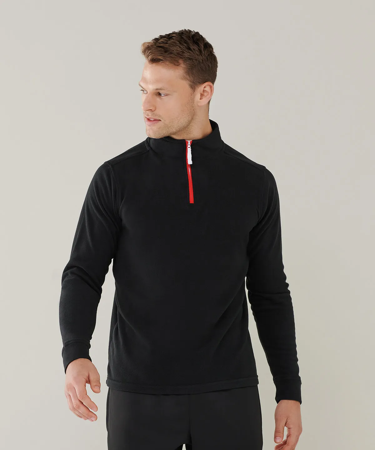 zip long sleeve fleece piped | Black/Red/White